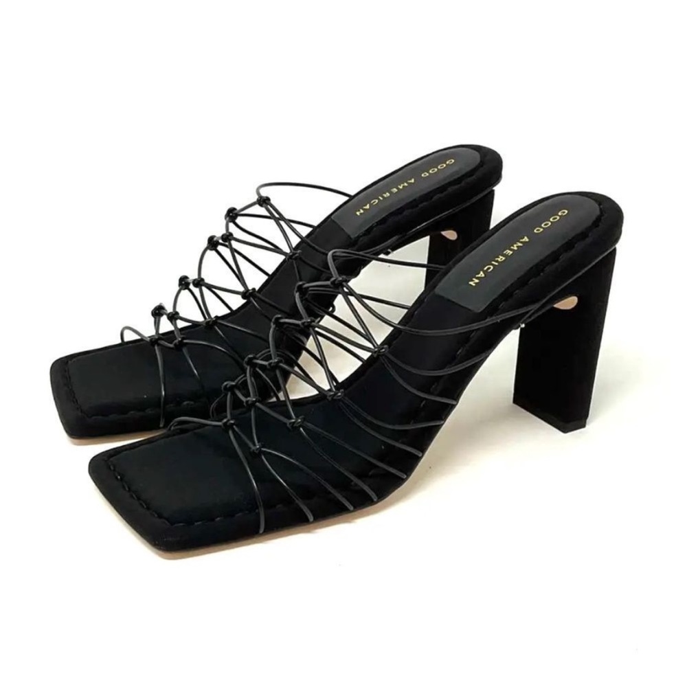 New! Good American Shoes Good American Black Neoprene Caged Mule